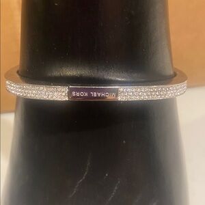 MK Silver-Tone Women’s Hinged Cuff Bracelet with CZ Stone